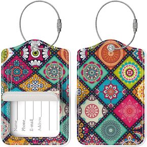 Audimi 2 Pcs Luggage Tags,Suitcase Tags with Privacy Protection Stainless Steel Loop and Address Card for Women Men Girls Travel Bag Suitcase,Beach, 4.72 x 3.03 inch