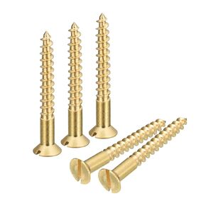 uxcell Brass Wood Screws, 50Pcs M1.6 x 12mm Slotted Drive Flat Head Self Tapping Screw Countersunk for Woodworking Furniture