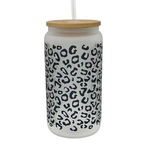 20oz Frosted Glass With Bamboo Lid and Plastic Straw - Animal (Dog Mom #1, 20oz)