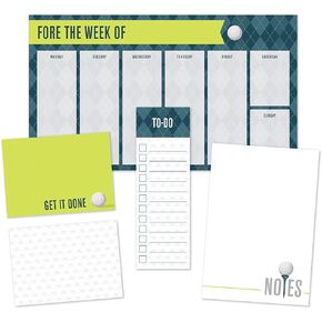 Golf Themed Sticky Note Ensemble Set/Sports Repositionable Notepad Desk Set / 5 Athletic Designs in Various Sizes/Made in USA