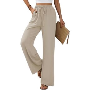 QegarTop Women's Linen Summer Palazzo Pants 2024 Flowy Wide Leg Beach Boho Trousers with Pockets