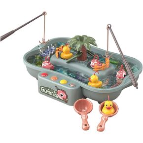 Water Circulating Fishing Game Board Play Set with 3 Ducks,3 Fish,2 Water ladles and 2 Fishing Poles, Electronic Toy Fishing Set with 6 Music for Kids Toddlers