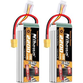 3S Lipo Battery 11.1V 2200mAh RC Lipo Battery Pack 100C with XT60 Plug Compatible with RC Cars, Trucks, Boats, Airplanes, Helicopters, Drone, FPV Racing Hobby Models (2 Pack)