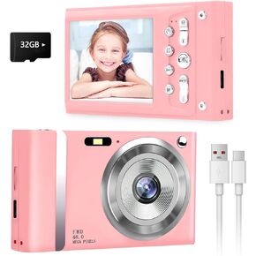 Digital Camera, FHD 1080P Kids Camera with 32GB Card, Digital Point and Shoot Cameras with 16X Zoom Anti Shake, 48MP 2.8 Inch LCD Screen, Gift for Teens Boys Girls