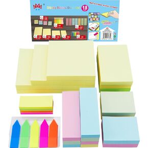 4A Sticky Notes Value Pack,Assorted The Most Commonly Used Sizes In One PP Box,Self-Stick Notes,18 Pads/Box,1900 Sheets Total,4A 4012