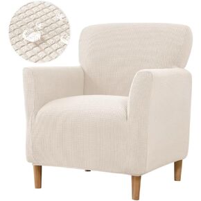 Waterproof Accent Chair Cover with Arms Stretch Jacquard Single Sofa Armchair Slipcovers Soft Couch Cover Upholstered Reading Club Chair Protector for Bedroom Office Beige