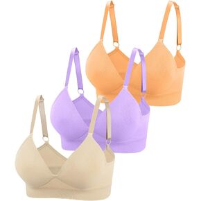 Eleplus 3 Pieces Deep V Wireless Bras for Women Seamless Comfy Bralettes Lightly Lined Multicolors Pack