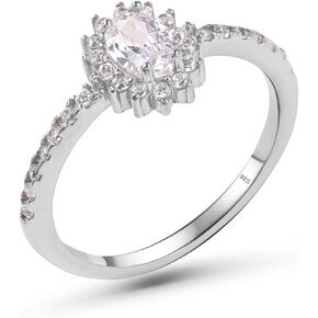 925 Sterling Silver with Oval Brilliant Cut Clear Cz Cubic Zirconia Stone Engagement Wedding Promise Halo Ring Luxury Gift for Women