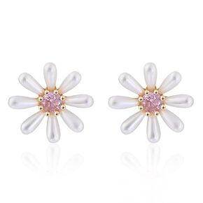 Pearl Stud Daisy Earrings for Women Pink Cubic Zirconia Earrings Flower Stud Earrings Baroque Pearl Flower Earrings for Gift