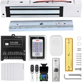 Access Control System 1200lb Electric Magnetic Door Lock Kit: RFID Keypad, Remotes, Exit Button, Close to Entry Keypad & ID Card with 110-240VAC to 12VDC Power Supply (500Kg / 1200LB Kits)