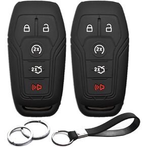 2pcs Compatible with Ford Edge Fusion Explorer Mustang F-150 F-250 F-350 F-450 Super Duty Expedition Lincoln MKC MKX MKZ Nautilus Silicone Key Fob Cover Case Keychain Holder