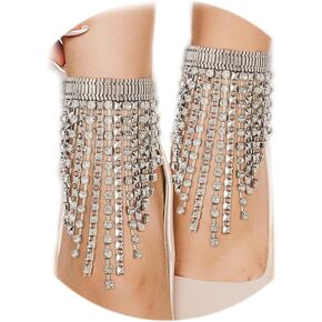 ELABEST Rhinestone Ankle Bracelets 2pcs Tassel Foot Chains Diamond Anklets for women and Girls