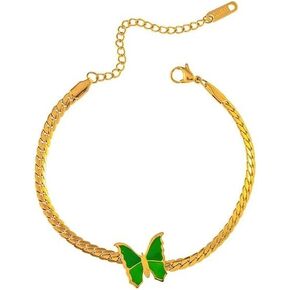 Ankle Bracelets For Women, 14 Gold Plated Waterproof Butterfly Layered Lightweight Cuban Link Stackable Anklets Dainty Summer Adjustable Beach Foot Jewelry Gift For Women Teen Girls