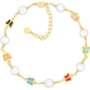 FUTIMELY 18k Gold Plated Butterfly Anklet Delicate Crystal Butterfly Anklet Pendant Jewelry Foot Chain for Women and Girls Adjustable Link Chain