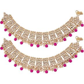 Aheli Set of 2 Indian Traditional Faux Kundan Designer Anklets Ethnic Wedding Fashion Jewelry for Women Green