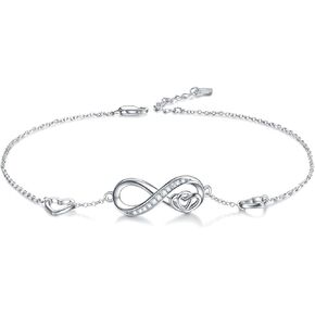 SOULMEET Infinity Heart Ankle Bracelet with Diamond Cut Cubic Zirconia CZ Sterling Silver Jewelry for Women S925 Adjustable Foot Anklet Large Bracelet Dainty Jewelry Christmas Gift Idea