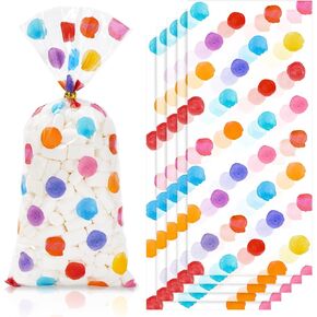100Pcs Rainbow Dot Cellophane Treat Bags with Twist Tie Plastic Gift Bags Candy Goodie Bags for Birthday Baby Shower Party Snacks Cookies Packing Supplies