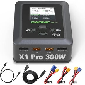 OVONIC X1 Pro Dual RC Lipo Battery Balance Charger for 1s 2s 3s 4s 5s 6s Lipo Batteries, Life/NiCd/NiMH/LiHV Batteries - AC 300W / DC 700W 16A Smart Fast Charging, with Sync Charging Mode
