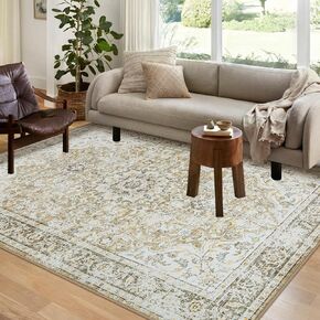 سجاد منطقة Lahome Vintage مقاس 8 × 10، سجادة غير قابلة للانزلاق وقابلة للغسل لغرفة النوم وغرفة الطعام، سجادة غرفة معيشة شرقية رفيعة للغاية مقاومة للبقع، سجادة سجاد متعثرة لغرفة الطعام المكتبية (8 × 10 أقدام، أزرق)