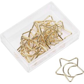 Golden Paper Clips,10Pcs Plastic Coated Electroplating Star Moon Paper Clips Funny Bookmark Marking Clips with Storage Cas for School Document Organizing Professional Work