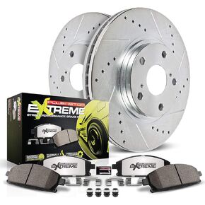 Power Stop K1043-26 Front Z26 Carbon Fiber Brake Pads with Drilled and Slotted Brake Rotors Kit For 2003-2012 Honda Accord | 2013-2021 Civic | 2002-2004 CR-V | 2003-2011 Element