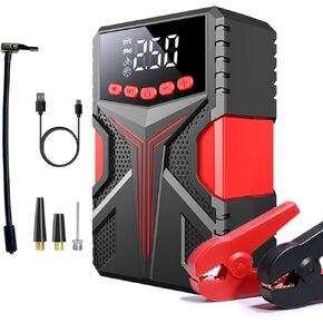 2500A Jump Starter with Air Compressor, Car Battery Charger for 10.0L Gas/8.0L Diesel, with 150PSI Tire Inflator, Portable Jump Box with Jumper Cables
