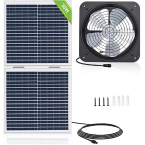 ECO-WORTHY 25W Solar Powered Attic Ventilator Gable Roof Vent Fan with 30W Foldable Panel - Fans for Home Attic, Greenhouse, RV or Outdoor, Ready-to-Use Fan,