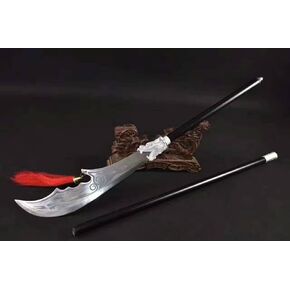 Kung fu Guan Di Dao,Handmade Art(High Carbon Steel Blade,Two Black Rod) Chinese Sword,Martial Arts