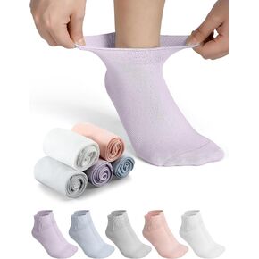 Shihanee 10 Pairs Diabetic Socks for Woman Non Binding Diabetic Ankle Crew Socks Solid Color Combed Cotton Soft Loose Socks