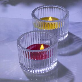 مجموعة حامل شموع Tealight مكونة من 12 حامل شموع زجاجي لضوء الشاي - حامل شموع نذرية أنيقة لديكور المنزل، مجموعة حامل شموع ضوء الشاي مع شموع ملونة
