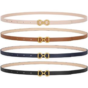 KASBAH 4 Pack Skinny Women Belts for Dresses Jeans Ladies Thin Leather Waist Belt with Gold Buckle 0.47" Width