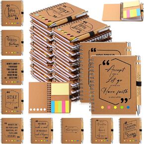 40 Set Inspirational Notebooks Bulk Kraft Notebook Sticky Motivational Notepads with Bamboo Ballpoint Pens Graduation Supplies End of School Year Gift Back to School Students Teacher Gifts