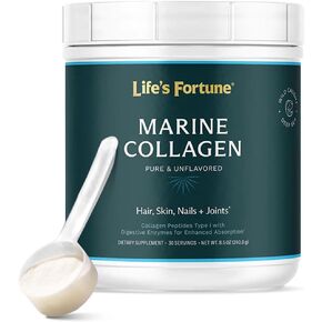 Life’s Fortune Pure Unflavored Marine Collagen Peptide Type 1 Supplement for Hair, Skin, Nails & Joints, 30 Servings Powder