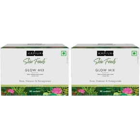 24 Karat Kapiva Skin Foods Glow Mix (60 Sachets) | Ayurvedic Skin Supplement, Collagen Powder | Skincare for Glowing & Healthy Skin - Super Saver Pack of 2