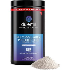 DR. EMIL NUTRITION Multi Collagen Peptides Powder - 20g of Unflavored Hydrolyzed Collagen Protein Powder with Hyaluronic Acid for Hair, Skin, Nails and Joints - 15 Servings