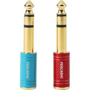 2 PCS 6.35mm Male to 1/8'' Female Stereo Headphone Adapter Connect Cable, Gold Plated 1/4 TS Plug to 3.5mm TRS Female Audio Connector (Red+Blue)