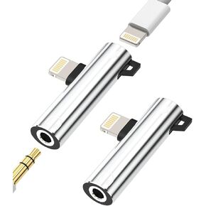Iphone AUX Adapter for Headphone Jack Cable Dongle(2Pack)2in1 3.5mm to Lightning Splitter Apple MFI Certified Audio Charger Cord Adaptador Para for 13 12 11 14 Pro Max 7 8 Plus X Xr Earphone Converter