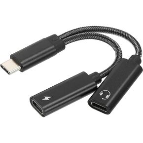 MECCANIXITY USB C to Type C Headphone and 60W PD Fast Charging Adapter 2 in 1 Hi-Res HiFi Audio Jack 32bit 384Khz for Phone, Black