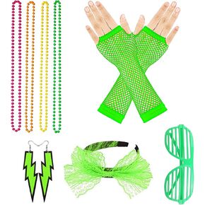 مجموعة إكسسوارات أزياء الثمانينيات للسيدات فستان تنكرية توتو متماسكة على شكل ساق وقلادة على شكل عصابة رأس وأقراط ونظارات بألوان قوس قزح in Kuwait