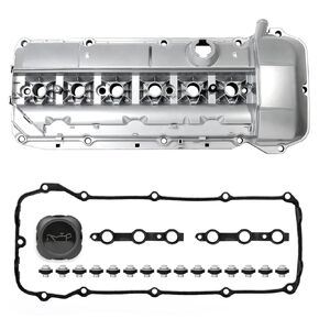 Aluminum Valve Cover Kit with Gasket & Oil Bolts & Seals Compatible with 09/2002-2006 BMW E39 E46 E53 E60 E83 325i 325ci 325xi 330i 330ci 330xi 525i 530i X3 X5 Z4 Engine M54 2.5L 3.0L OE 11127512839