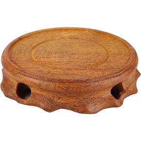 Vintage Multifunctional Retro Round Vase Base,Blackwood Round Solid Wood Base Stone Ornament Wooden Bracket Small Bonsai Pedestal,Teapot Base Oriental Display Stand,9 cm/3.5 in(Yellow)