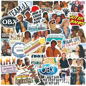 Outer Banks Stickers Pack, 50Pcs US TV Series Vinyl Waterproof Sticker Decals for Water Bottle,Skateboard,Laptop,Phone,Journaling,Scrapbooking for Kids Teens Adults for Party Supply Favor