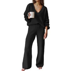 GOLDSTITCH Women's Two Piece Outfits Sweater Sets Long Sleeve Knit Pullover and Wide Leg Pants Sweatsuit