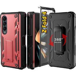 Hinge Protection Rugged Case for Samsung Galaxy Z Fold 4 (2022) with [S Pen Holder] [Belt Clip Holster] [Built-in Kickstand]- Heavy Duty Military Grade Drop Proof for Z Fold 4 5G