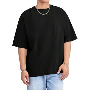 Verdusa Men's Drop Shoulder Round Neck Half Sleeve T Shirt Basic Solid Loose Tee Tops