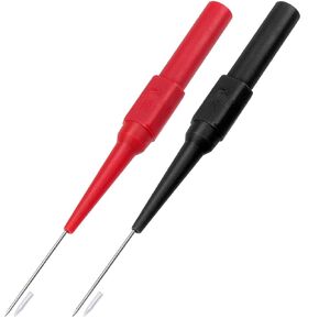 OIIKI 2Pcs 0.7mm Test Probe Pins, Non-Destructive Insulation Wire Piercing Needle, Stainless Steel Back Probe Pins, Super Tip Multimeter Probes for Banana Socket Plug, Car Tester (Black&Red)