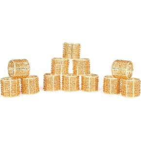 Gold Napkin Ring Set of 12 - Decorative Elegant Fancy & Beautiful Leaves Design Beaded Napkin Holder for Dinner Table Décor, Christmas, Farmhouse, Wedding, Party, Family Gathering & Everyday Use
