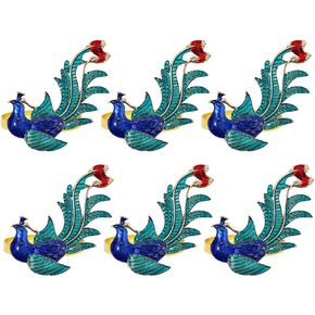 Kichvoe Jeweled Napkin Rings Set of 6 Vintage Metal Crystal Rustic Peacock Napkin Ring Holders for Wedding Party Holiday Christmas Beautiful Dinner Table Decor