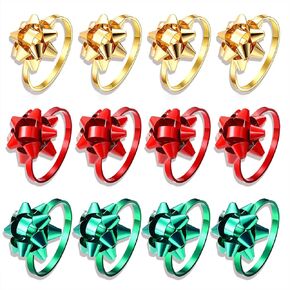 12PCS Christmas Napkin Rings Set for Table Settings, Festive Gift Bow Napkin Holder Rings for Christmas Thanksgiving New Year Party Dinner Table Decoration (12PCS Gold+Red+Green) in Kuwait