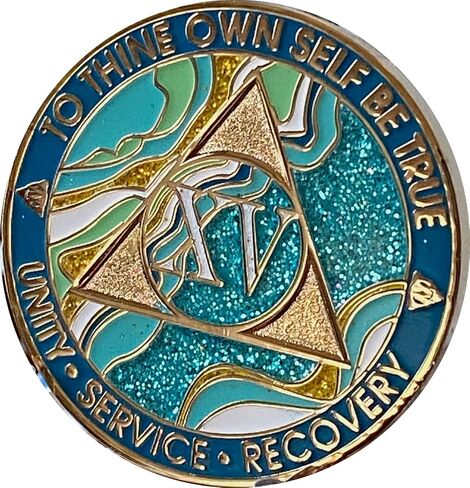 15 Year AA Medallion Elegant Marble Caribbean Aqua Glitter Blue Gold Plated Chip XII in Saudi Arabia